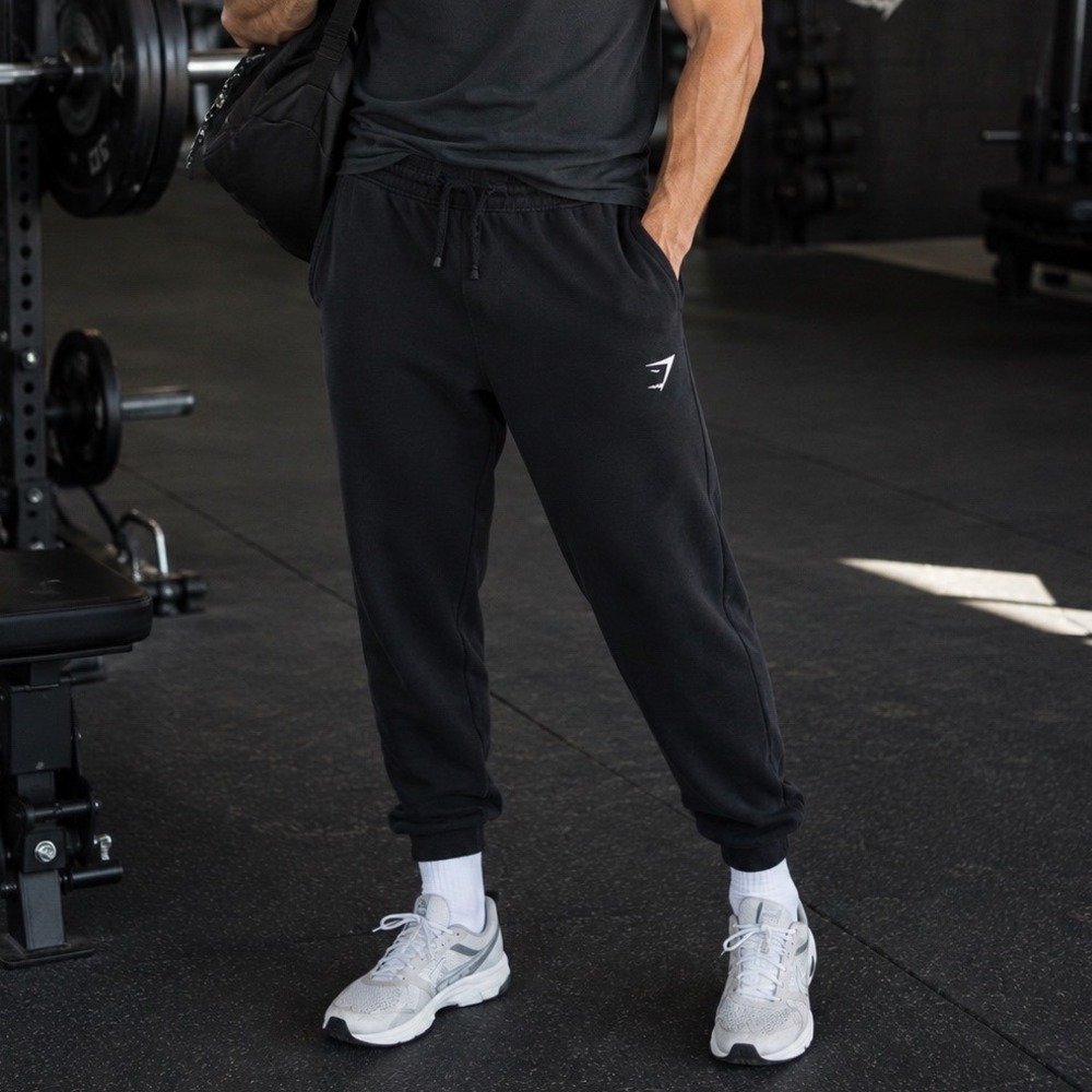 Gymshark Crest Fleece Joggers Sweatpants Mens Large Black